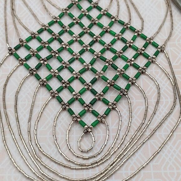 Southwest Liquid Silver and Malachite Basket Weave Bib Necklace - Picture 4 of 4